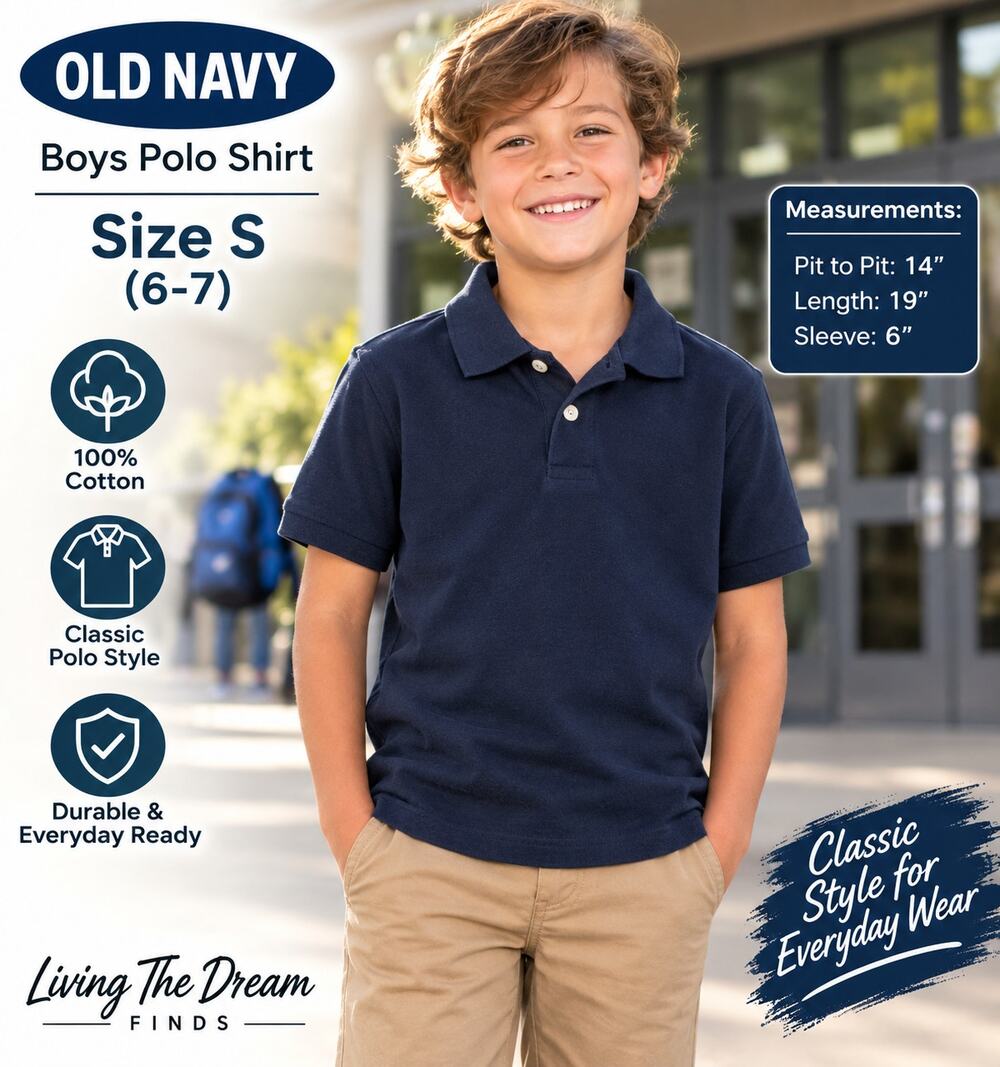 Old Navy Boys Navy Blue Short Sleeve Polo Shirt Size S 6 to 7 100% Cotton NWOT